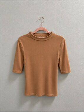 a new day Short-Sleeve Mock Neck Top - Camel Brown